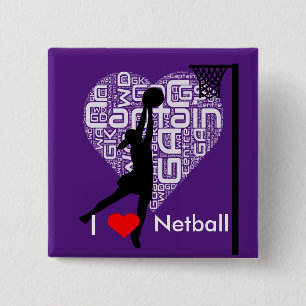 I Love Heart Netball 2 Inch Square Button