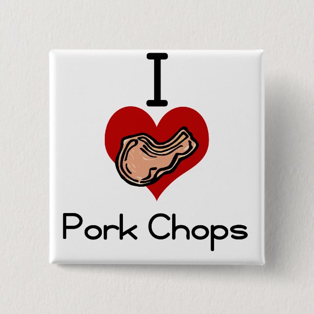 I love-heart pork chop 2 inch square button (Front)