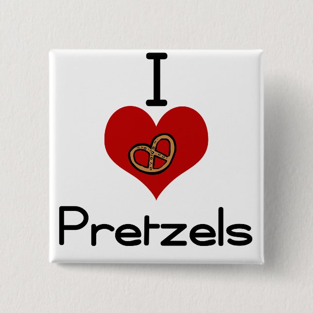 I love-heart pretzel 2 inch square button (Front)