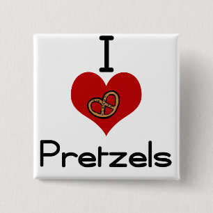 I love-heart pretzel 2 inch square button