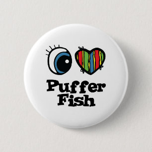I Love (Heart) Puffer Fish 2 Inch Round Button