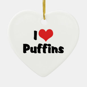 I Love Heart Puffins Ceramic Ornament