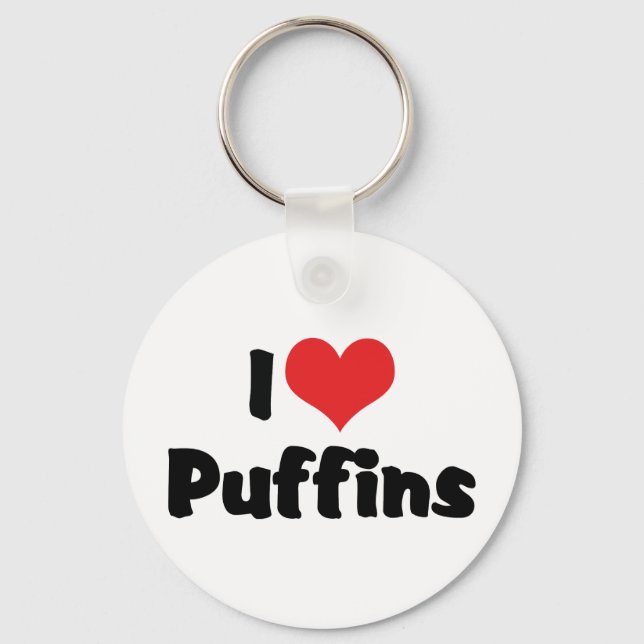 I Love Heart Puffins Keychain (Front)