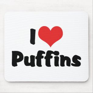 I Love Heart Puffins Mouse Pad