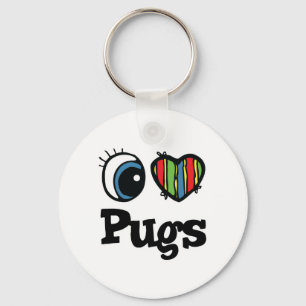 I Love (Heart) Pugs Keychain