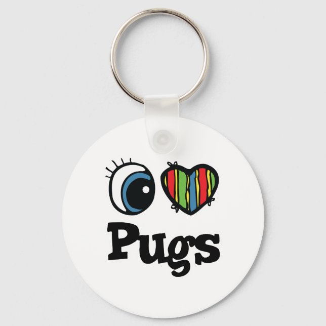 I Love (Heart) Pugs Keychain (Front)