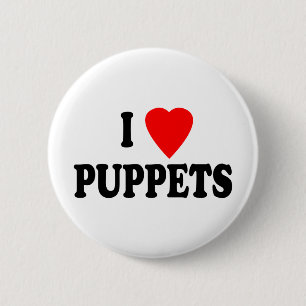I LOVE (HEART) PUPPETS 2 INCH ROUND BUTTON