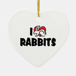 I Love Heart Rabbits Ceramic Ornament