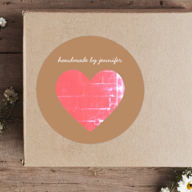 I love Heart Red Handmade By Name Customized Cute Classic Round Sticker (Creator Uploaded)