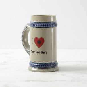 I LOVE (Heart Shaped Albanian Flag) Personalized Beer Stein