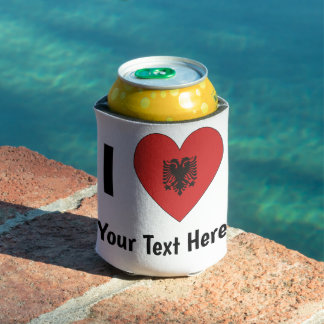 I LOVE (Heart Shaped Albanian Flag) Personalized  Can Cooler