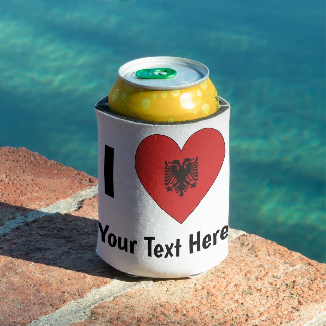 I LOVE (Heart Shaped Albanian Flag) Personalized  Can Cooler (In Situ Pool)