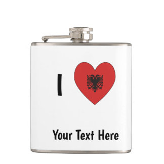 I LOVE (Heart Shaped Albanian Flag) Personalized Hip Flask