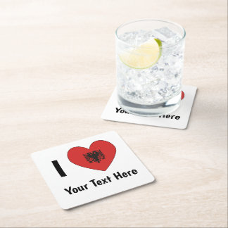 I LOVE (Heart Shaped Albanian Flag) Personalized Square Paper Coaster