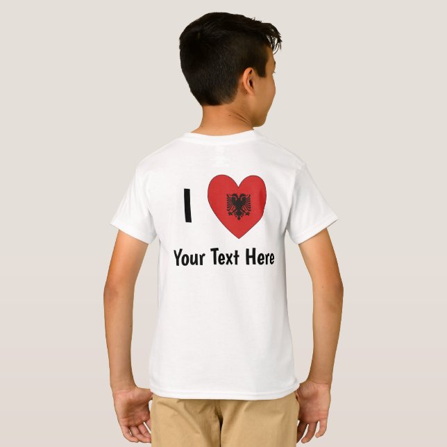 I LOVE (Heart Shaped Albanian Flag) Personalized  T-Shirt (Back Full)