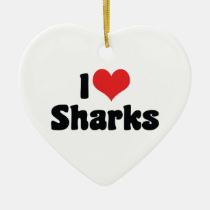 I Love Heart Sharks - Shark Lover Ceramic Ornament