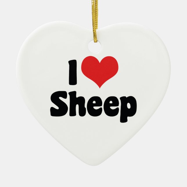 I Love Heart Sheep Ceramic Ornament (Front)