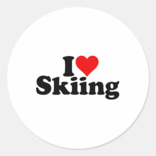 I Love Heart Skiing Skis Snowboarding Classic Round Sticker
