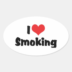 I Love Heart Smoking - Tobacco Cigarette Smokers Oval Sticker