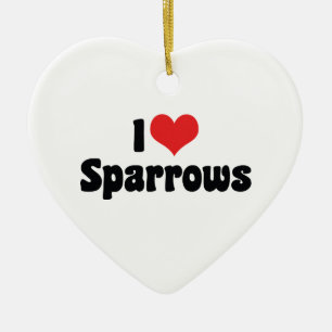 I Love Heart Sparrows - Bird Lover Ceramic Ornament