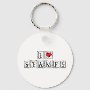I Love Heart Stamps - Stamp Collector Philatelist Keychain