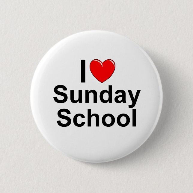I Love (Heart) Sunday School 2 Inch Round Button (Front)
