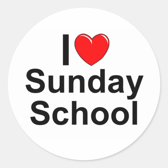 I Love (Heart) Sunday School Classic Round Sticker (Front)
