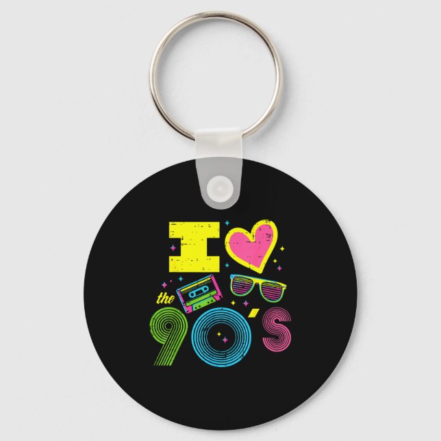 I Love Heart The 90s Retro Throwback Vibes Women M Keychain (Front)