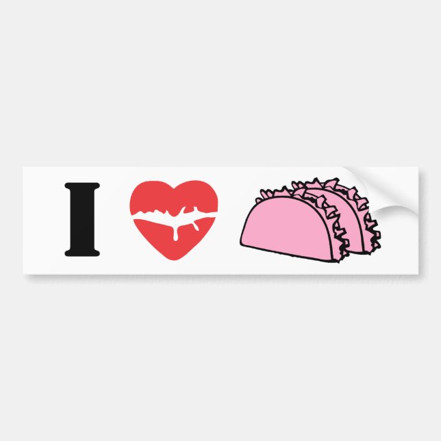 I Love Heart To Eat Pink Tacos Lips Bumper Sticker (Front)