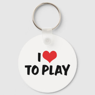 I Love Heart To Play - Sports Basketball Football Keychain