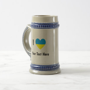 I Love (Heart Ukrainian Flag) Personalized Text Beer Stein