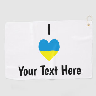 I Love (Heart Ukrainian Flag) Personalized Text Golf Towel