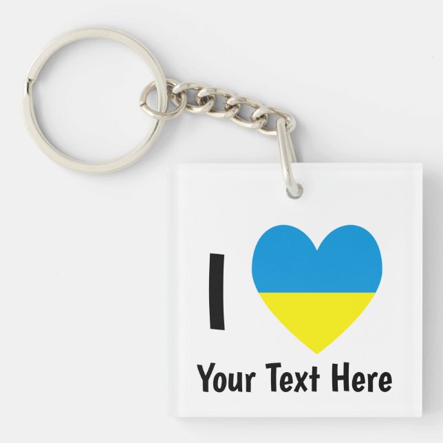 I Love (Heart Ukrainian Flag) Personalized Text Keychain (Front)