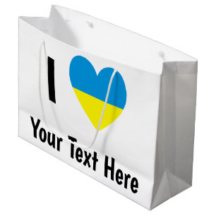 I Love (Heart Ukrainian Flag) Personalized Text Large Gift Bag