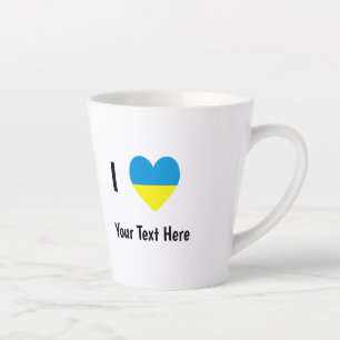 I Love (Heart Ukrainian Flag) Personalized Text Latte Mug
