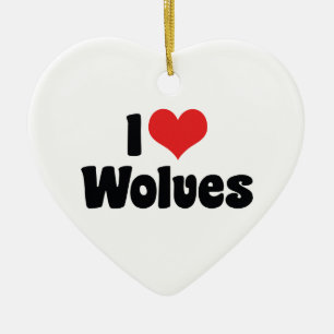 I Love Heart Wolves - Wolf Lover Ceramic Ornament