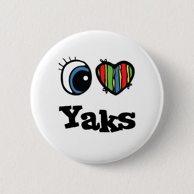 I Love (Heart) Yaks 2 Inch Round Button (Front)