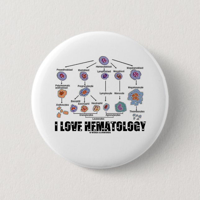 I Love Hematology (Blood Cell Lineage) 2 Inch Round Button (Front)