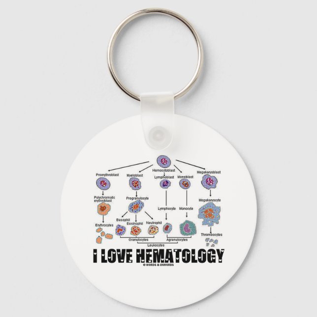 I Love Hematology (Blood Cell Lineage) Keychain (Front)