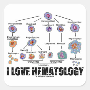 I Love Hematology (Blood Cell Lineage) Square Sticker
