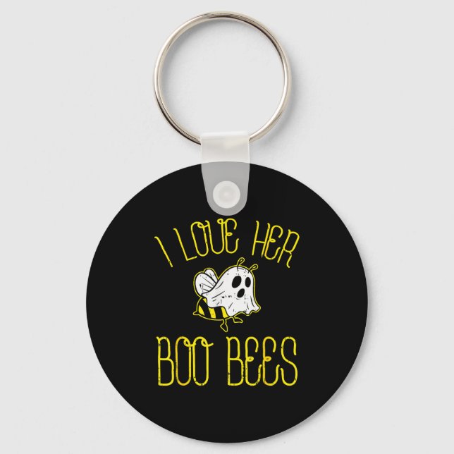 I Love Her Boo Bees Couples Halloween Adult Costum Keychain (Front)