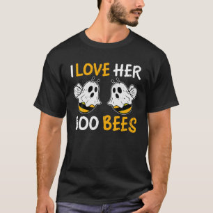 I Love Her Boo Bees Funny Halloween Couple Costume T-Shirt