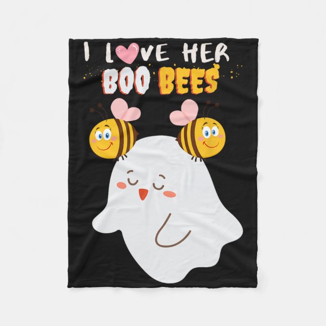 I Love Her Boo Bees Funny Halloween Couple Husnd B Fleece Blanket (Front)