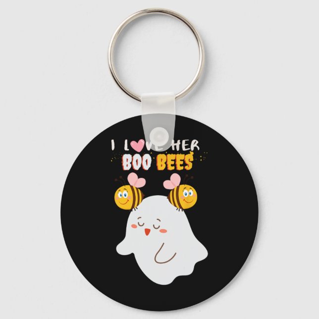 I Love Her Boo Bees Funny Halloween Couple Husnd B Keychain (Front)
