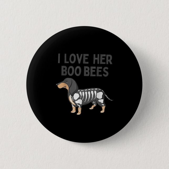 I Love Her Boo Bees Funny Halloween Dachshund Ween 2 Inch Round Button (Front)