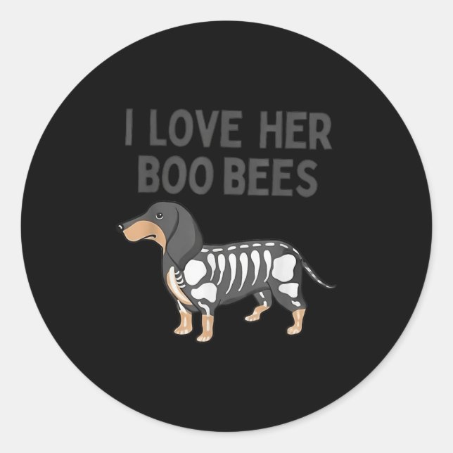 I Love Her Boo Bees Funny Halloween Dachshund Ween Classic Round Sticker (Front)