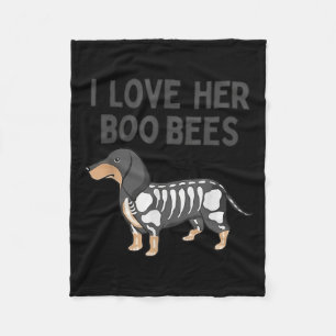I Love Her Boo Bees Funny Halloween Dachshund Ween Fleece Blanket