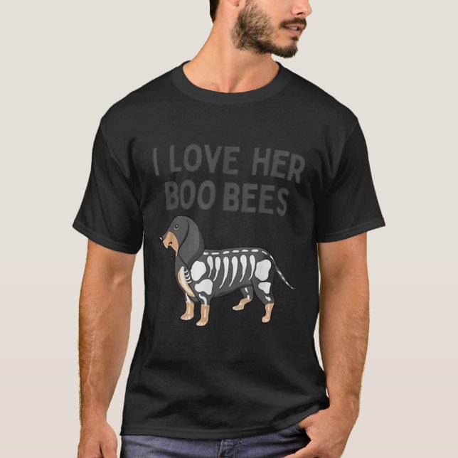 I Love Her Boo Bees Funny Halloween Dachshund Ween T-Shirt (Front)