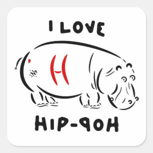 I Love Hip Hop and Hippos Funny Animal Wordplay Square Sticker