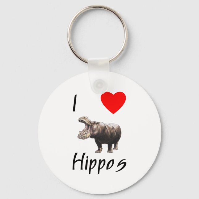 I Love Hippos (2) Keychain (Front)